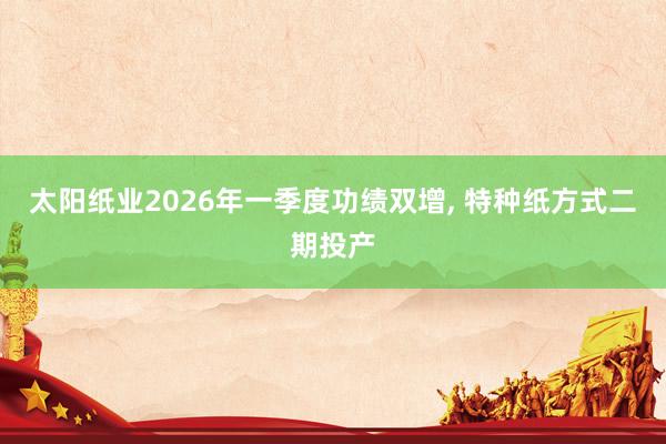 太阳纸业2026年一季度功绩双增， 特种纸方式二期投产