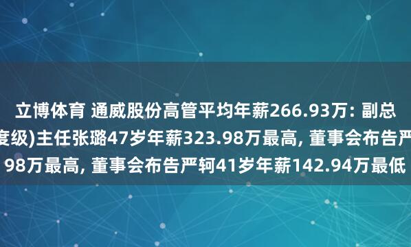立博体育 通威股份高管平均年薪266.93万: 副总裁及农牧期间中心(国度级)主任张璐47岁年薪323.98万最高， 董事会布告严轲41岁年薪142.94万最低